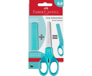 Šķēres Faber-Castell Grip, ar aizsargvāciņu, tirkīza