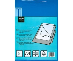 *Mape-stūrītis ar 3 nodalījumiem HSK A4, 5gab., zila