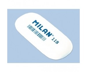 Dzēšgumija Milan 118, 63x28.5x9.5mm, ovāla, balta Dzēšgumija Milan 118, 63x28.5x9.5mm, ovāla, balta