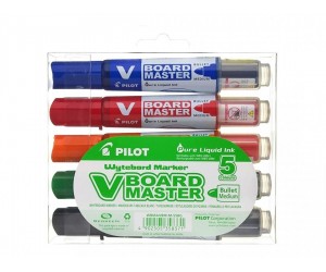 Tāfeles marķieru komplekts Pilot V Board Master, konisks, 5 krāsas Tāfeles marķieru komplekts Pilot V Board Master, konisks, 5 krāsas