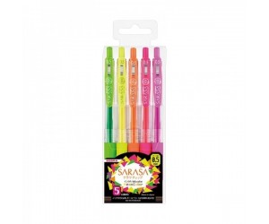 Gēla pildspalvu komplekts Zebra Sarasa Clip, 5gab/iep, neona krāsas
