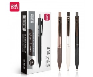 Gēla pildspalva Deli S18, 0.5mm, automātiska, korpuss balts, melna tinte