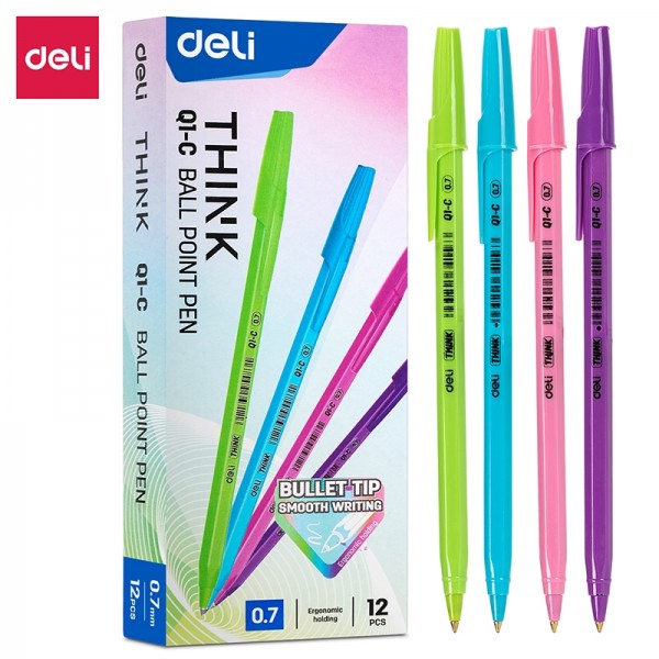 Lodīšu pildspalva Deli Think Q1-C, 0.7mm, asorti, zila