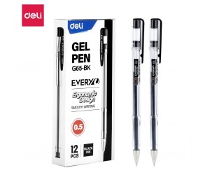 Gēla pildspalva Deli Every, 0.5mm, ar korķīti, melna