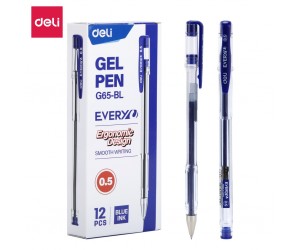 Gēla pildspalva Deli Every 0.5mm, ar korķīti, zila