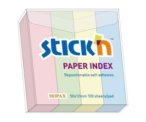 Papīra indeksi StickN, 50x12mm, 100gabx4pasteļkrāsas