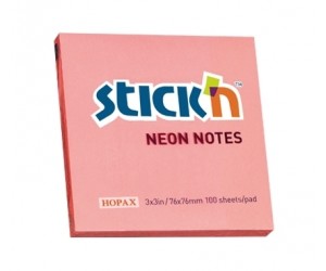 Līmlapiņas StickN 21166 76x76mm, 100 lapas, neona rozā Līmlapiņas StickN 21166 76x76mm, 100 lapas, neona rozā