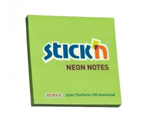 Līmlapiņas StickN 21167, 76x76mm, 100lapas, neona zaļš Līmlapiņas StickN 21167, 76x76mm, 100lapas, neona zaļš