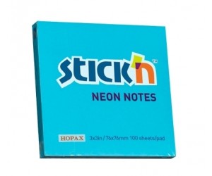 Līmlapiņas StickN 21209 76x76mm, 100 lapas, neona zilas Līmlapiņas StickN 21209 76x76mm, 100 lapas, neona zilas