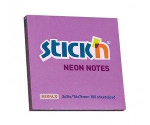Līmlapiņas StickN 21210 76x76mm, 100 lapas, neona violetas Līmlapiņas StickN 21210 76x76mm, 100 lapas, neona violetas