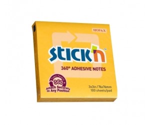 Līmlapiņas StickN 21551, 360 adhesive, 76x76mm, 100gab/iep, oranžas Līmlapiņas StickN 21551, 360 adhesive, 76x76mm, 100gab/iep, oranžas