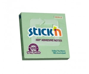 Līmlapiņas StickN 21552, 360 adhesive, 76x76mm, 100gab/iep, zaļas Līmlapiņas StickN 21552, 360 adhesive, 76x76mm, 100gab/iep, zaļas