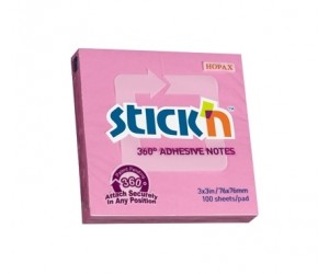 Līmlapiņas StickN 21554, 360 adhesive, 76x76mm, 100gab/iep, rozā Līmlapiņas StickN 21554, 360 adhesive, 76x76mm, 100gab/iep, rozā