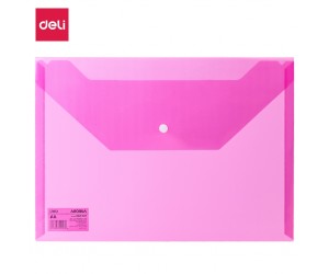 Mape-aploksne ar pogu Deli 10442, A4, caurspīdīga, rozā