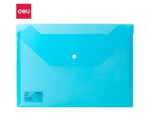 Mape-aploksne ar pogu Deli 10472,  A4, caurspīdīga, gaiši zila