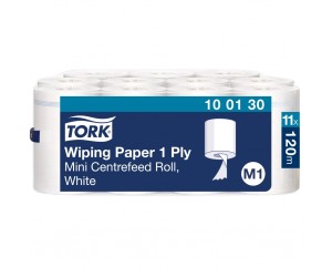 Papīra dvielis Tork 100130 Wiper Mini Centerfeed Advanced M1, 1 slānis, balts, 120 m, 11 r