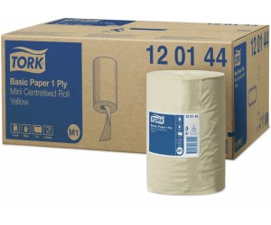 Papīra dvielis Tork 120144 Basic Mini Centerfeed M1, 1 slānis, dzeltens, 115 m, 1 ruļllis