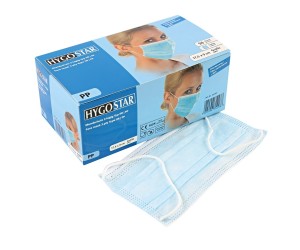 Vienreizlietojama medicīniskā sejas maska HygoStar, 50gab/iep, zila Vienreizlietojama medicīniskā sejas maska HygoStar, 50gab/iep, zila