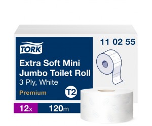 Tualetes papīrs Tork 110255 Premium Extra Soft Jumbo Mini T2, balts, 3 slāņi, 120 m, 600 l Tualetes papīrs Tork 110255 Premium Extra Soft Jumbo Mini T2, balts, 3 slāņi, 120 m, 600 l