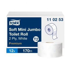 Tualetes papīrs Tork 110253 Premium Soft Jumbo Mini T2, balts, 2 slāņi, 170 m, 1214 lapas Tualetes papīrs Tork 110253 Premium Soft Jumbo Mini T2, balts, 2 slāņi, 170 m, 1214 lapas